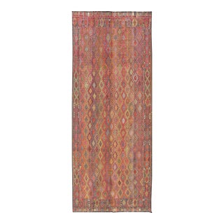 Vintage Turkish Gallery Kilim With All-Over Diamond Design in Multicolor For Sale