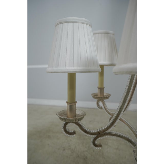 Silver Silver Designer 6 Arm Chandelier W. Beaded Trim For Sale - Image 8 of 9