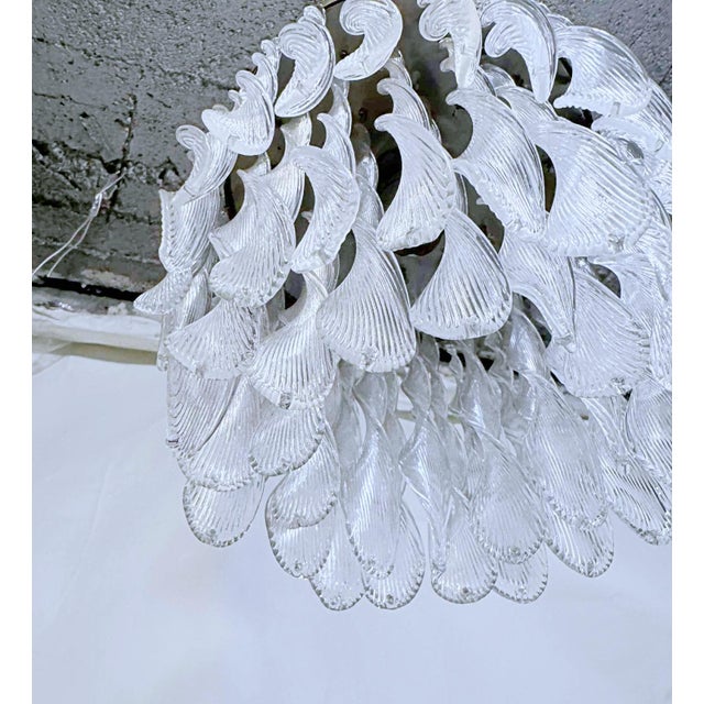 Vintage Murano Glass Leaf Chandelier With Brass Rim For Sale In New York - Image 6 of 8
