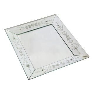 Venetian Rectangular Wall Mirror with Cut Glass and Ornate Floral Frame, Italy, 1960s For Sale