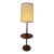 1950s Mid-Century Modern Walnut Floor Lamp With Circular Tabletop and Original Linen Shade For Sale