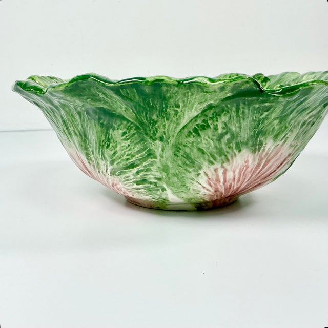 1980s Vintage Hollywood Regency Boho Chic Majolica Cabbageware Serving Bowl For Sale - Image 9 of 10