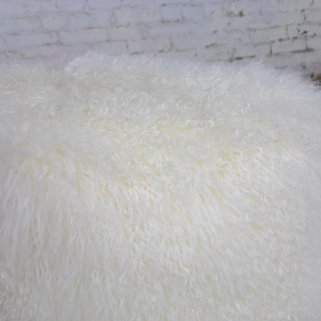Textile Late 20th to Early 21st Century Modern Square Ottoman or Pouf With White Mongolian Sheepskin For Sale - Image 7 of 18
