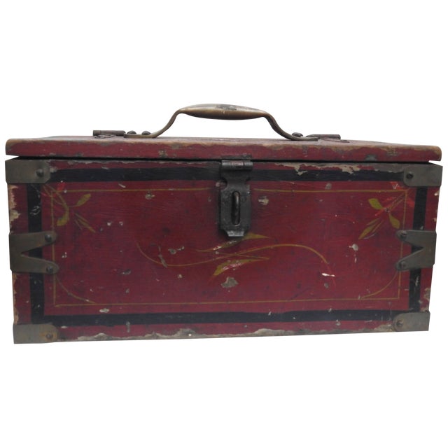 Primitive Hand-Painted Wooden Tool Box For Sale