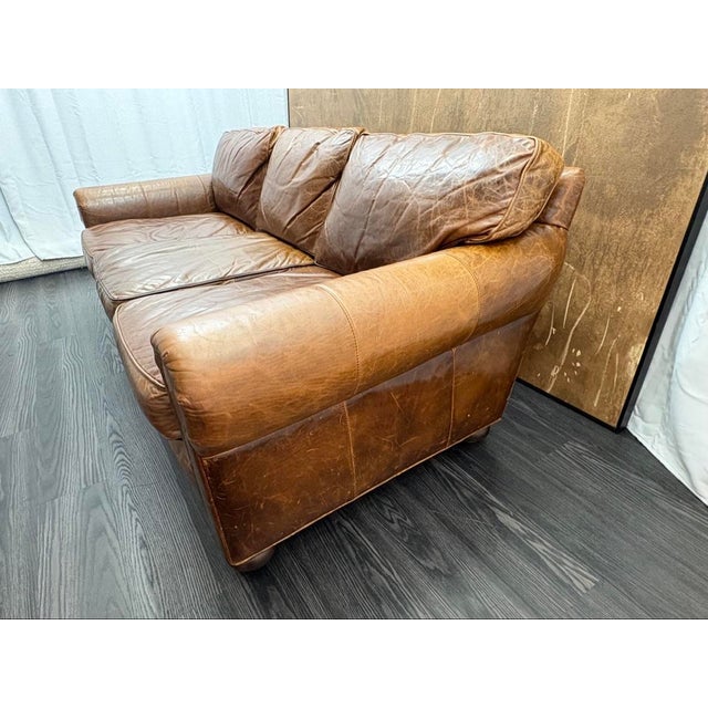 Wood Rh Original Lancaster Leather 3-Cushion Sofa – 7' Petite 38"d | Italian Brompton Cocoa | Down-Feather | Pre-Owned For Sale - Image 7 of 18