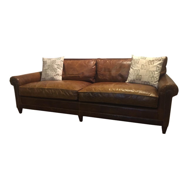 Ralph Lauren Leather Sofa With Throw Pillows Chairish