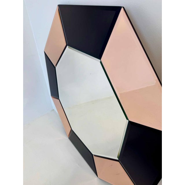 Glass Italian Octagonal Wall Mirrors with Black and Pink Geometric Frames, 2000s, Set of 2 For Sale - Image 7 of 11