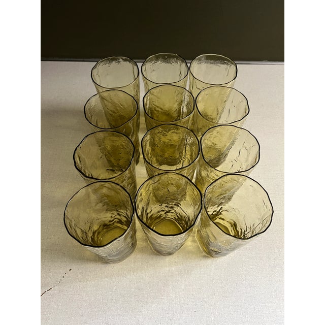 Late 20th Century Late 20th Century Tall Yellow Textured Tumbler Glasses - Set of 12 For Sale - Image 5 of 10