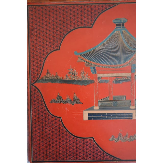 Vintage Far Eastern Furnishings Chinese Red Lacquer Court-Ladies Low Table Bench For Sale - Image 11 of 18