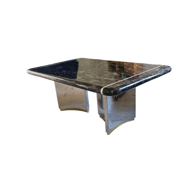 Brown 1980s Enrique Garcel Tessellated Bone and Chrome Expandable Dining Table For Sale - Image 8 of 12