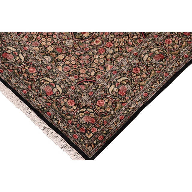 Shabby Chic Shabby Chic Pak-Persian Black/Green Wool Rug - 10'0'' X 13'9'' For Sale - Image 3 of 8