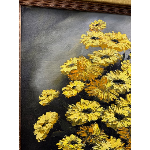 Original Mid-Century Oil on Canvas, Yellow Daisy Still Life, Signed Patti Rock, (1927 - 2004) For Sale - Image 12 of 15