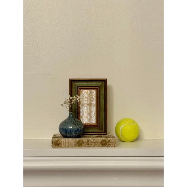 Wood Small Mid Century Traditional Green and Gold Small Table Top Mirror For Sale - Image 7 of 9