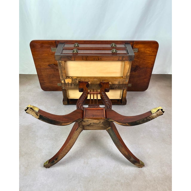 Early 20th Century Duncan Phyfe Revival Lyre Pedestal Mahogany Pembroke Side Table For Sale - Image 11 of 12