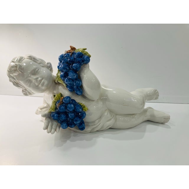 1990s Italian Ceramic Putti With Grapes For Sale - Image 5 of 6