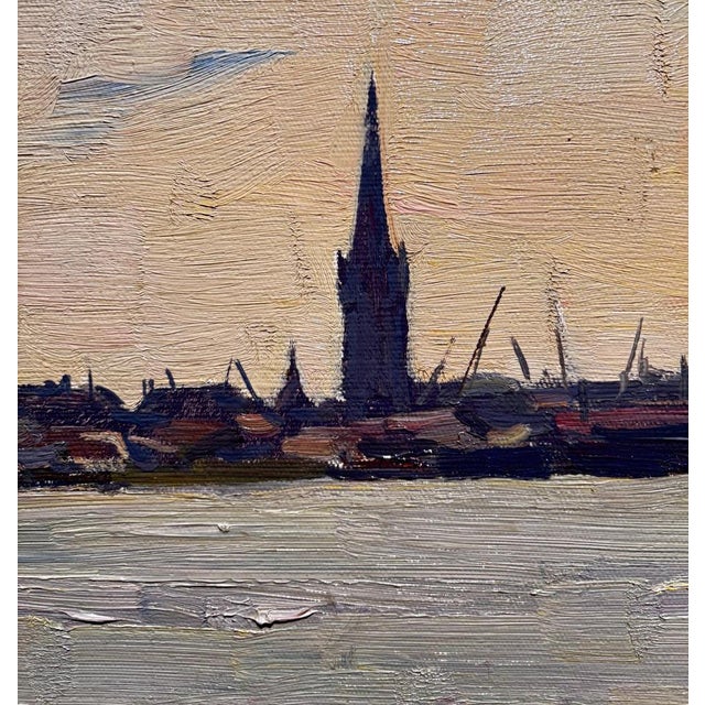 1970s Boris Lavrenko, Backlight on the River, Northern European City, 1970s, Oil Painting For Sale - Image 5 of 8