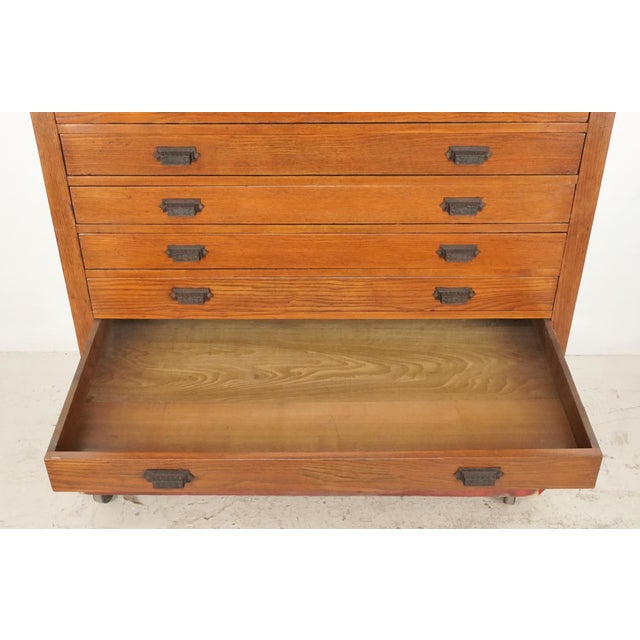 Mid 20th Century Eastlake Style Ten Drawer Oak Flat File Cabinet For Sale - Image 4 of 10