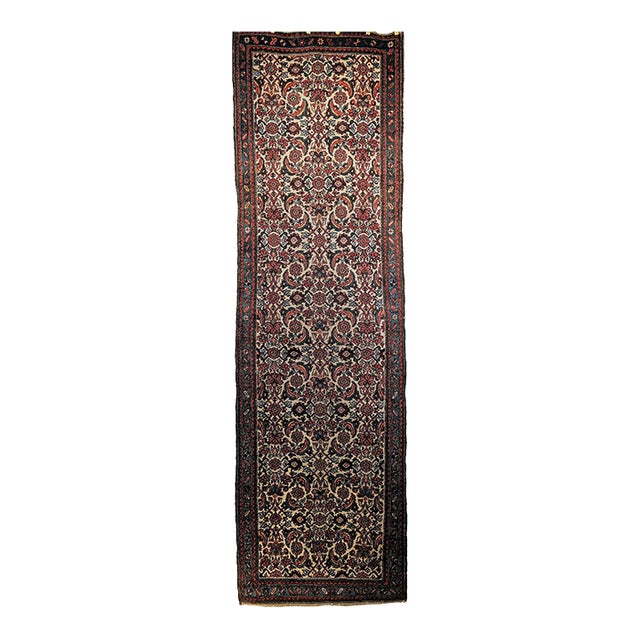 Vintage Persian Malayer Runner, Hand-Knotted Wool, Ivory, 1920s For Sale