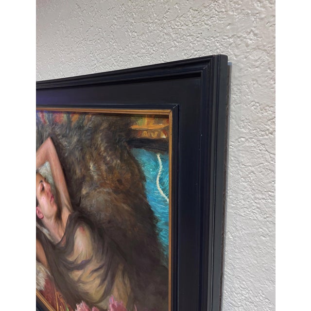 Figurative Languishing by Karen Offutt | Oil Painting of a woman reclining with flowers and soft textures For Sale - Image 3 of 5