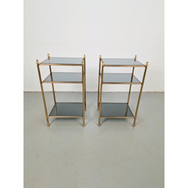1960s Mid-Century Modern 3-Tier Side Tables in Brass and Smoked Glass from Maison Jansen, 1960s, Set of 2 For Sale - Image 5 of 13