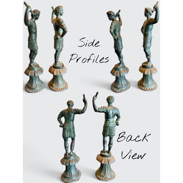 Metal Vintage Maitland Smith Bronze Roman Statue-Pair-Verdigris Neoclassical-Sculpture For Sale - Image 7 of 11