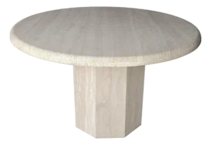 1970s Round Bullnose Travertine Dining Table With Hex Base
