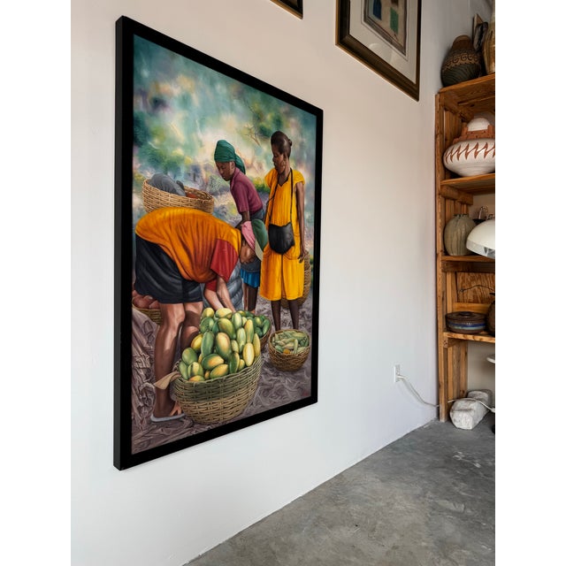 This vibrant and richly detailed 2019 oil on canvas painting by Haitian artist Horestal E. captures a bustling scene of...
