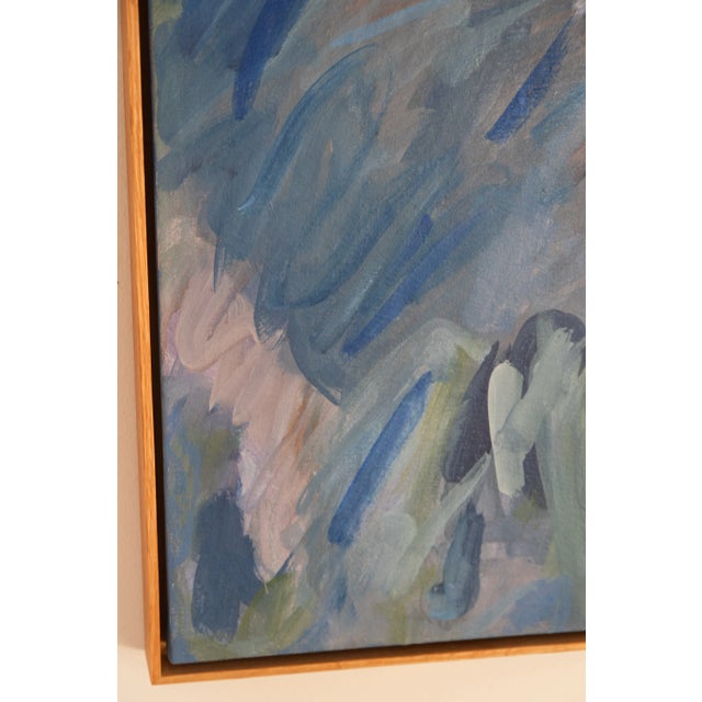 Blue "Blue Thunder" Abstract Painting in Warm Wood Frame For Sale - Image 8 of 9