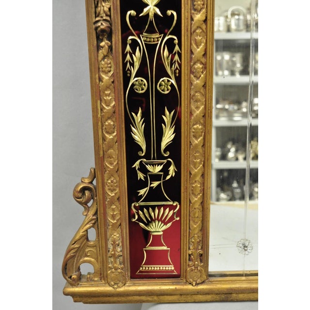 Antique French Neoclassical Baroque Gold Gilt Gesso Red Glass Frame Wall Mirror For Sale - Image 10 of 18