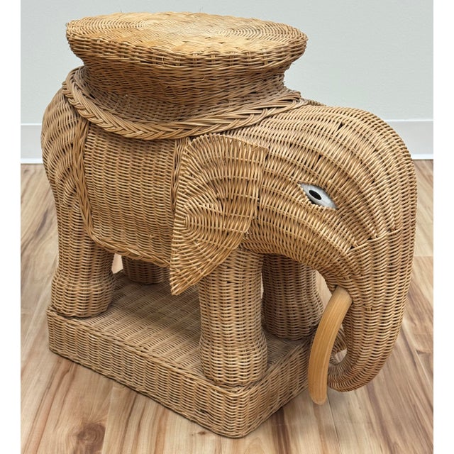 Mid 20th Century Vintage Wicker Elephant Stool or Plant Stand For Sale - Image 5 of 11