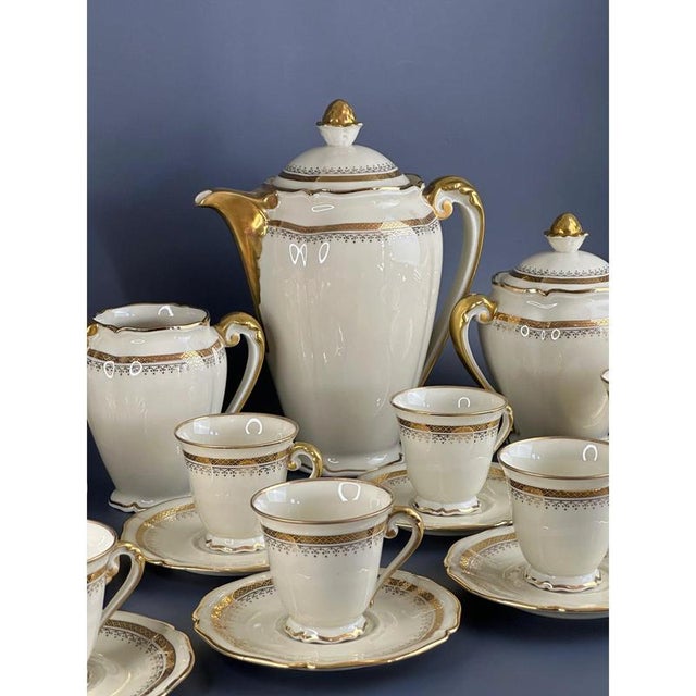 Vintage Сream and Gilt Coffee Service by R. Leclair for Limoges, France, Set of 21 For Sale - Image 4 of 12