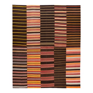 Mid-Century Kilim Handmade Striped Wool Rug For Sale