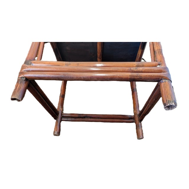 Antique Chinese Bamboo Armchair With Slatted Back and Lacquered Base For Sale - Image 10 of 10