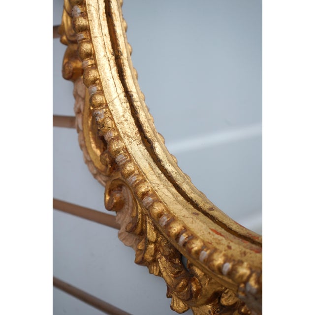 1940s Italian Vintage Ornate Gold Frame Oval Wall Mirror For Sale - Image 5 of 9