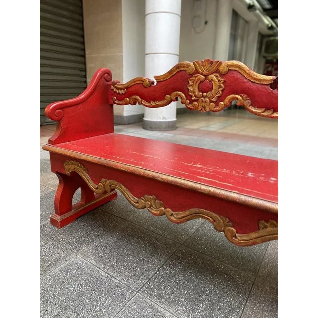 Wood Venetian Red Wooden Bench For Sale - Image 7 of 10