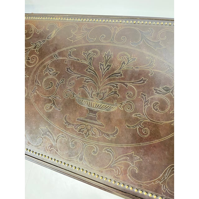 Theodore Alexander Attributed "William and Mary Armoury Table" With Engraved Brass Panels For Sale - Image 9 of 13