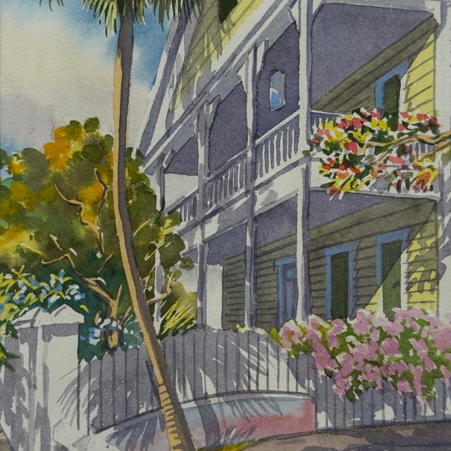 1990s Original Georg K. Salhofer Watercolor Painting Conch Residence Key West Florida For Sale - Image 5 of 12
