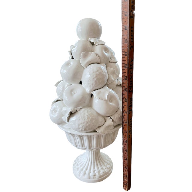 Ceramic Vintage Italian White Majolica Trompe-L’œil Fruit Topiary in Two-Piece Urn, 16.5" For Sale - Image 7 of 10