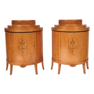 Pair of Art Deco Birch Demi Lune Cabinets For Sale