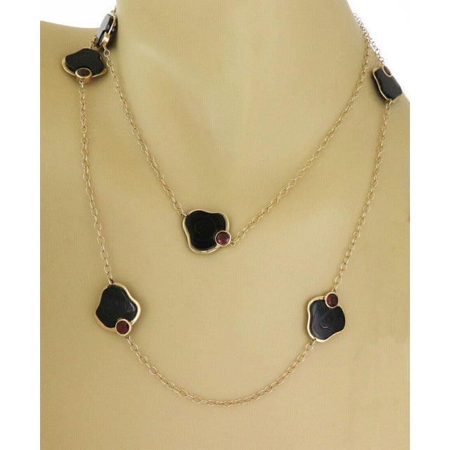 Metal Garnet Black Coral 14k Yellow Gold Necklace 36" For Sale - Image 7 of 7