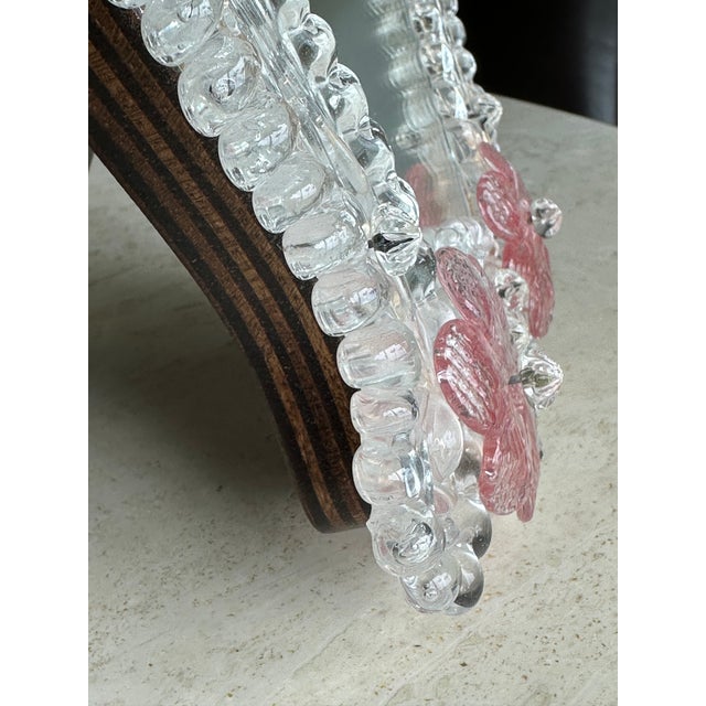 Mid-Century Modern Vintage Murano Venetian Glass Floral Motif Table Mirror With Hook For Sale - Image 3 of 7