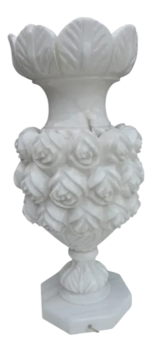 Italian Carved Flowers Alabaster Table Lamp, 1950s