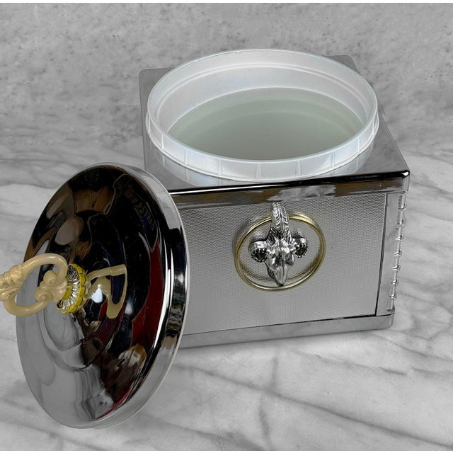 Chrome Vintage Victorian Chrome Figural Goat Square Ice Bucket W/ Tongs For Sale - Image 8 of 10