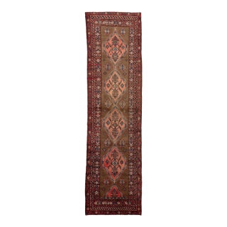 Vintage Turkish Anatolian Wool Runner Rug With Diamond Medallions in Espresso, Terracotta & Navy For Sale