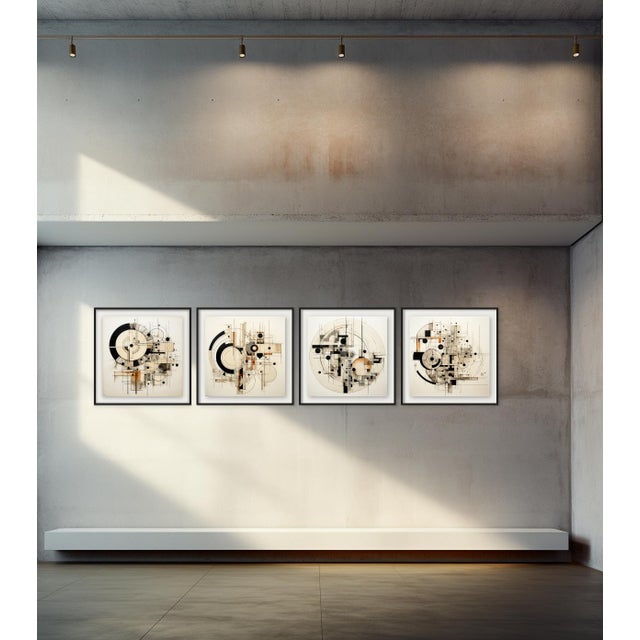 Wood Set of 4 - Framed Neutral Palette Minimalist Architectural Limited Edition Prints - Each 30' X 30' For Sale - Image 7 of 10