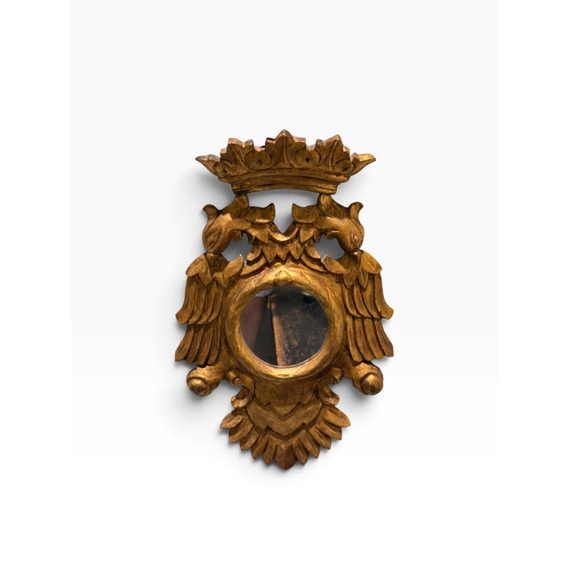 Traditional Petite 18th C Style Double Eagle Armorial Crest Crowned Giltwood Mirror For Sale - Image 3 of 5