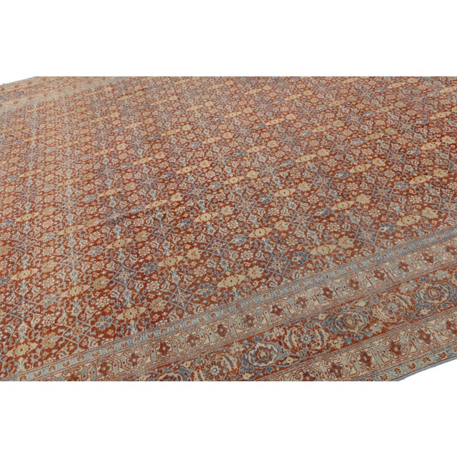 1900 - 1909 10 X 13 Antique Tabriz Red Handmade Persian Wool Rug With Allover Pattern For Sale - Image 5 of 9