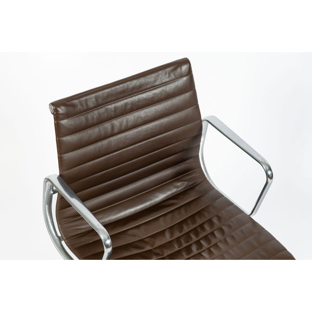 Eames Herman Miller Aluminum Group Thin Pad Brown Leather Office Chair, 2008 For Sale - Image 11 of 18
