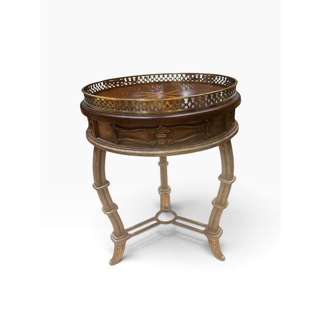 Neoclassical Regency Style Round Mahogany Accent Table With Brass Gallery & Compass Star Top For Sale - Image 3 of 11
