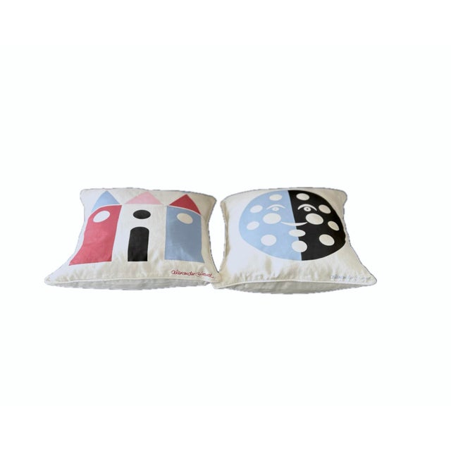 Early 2000s Maximo Alexander Girard "House" & "Moon" 17 X 17 Linen Pillows - Pair For Sale - Image 9 of 14